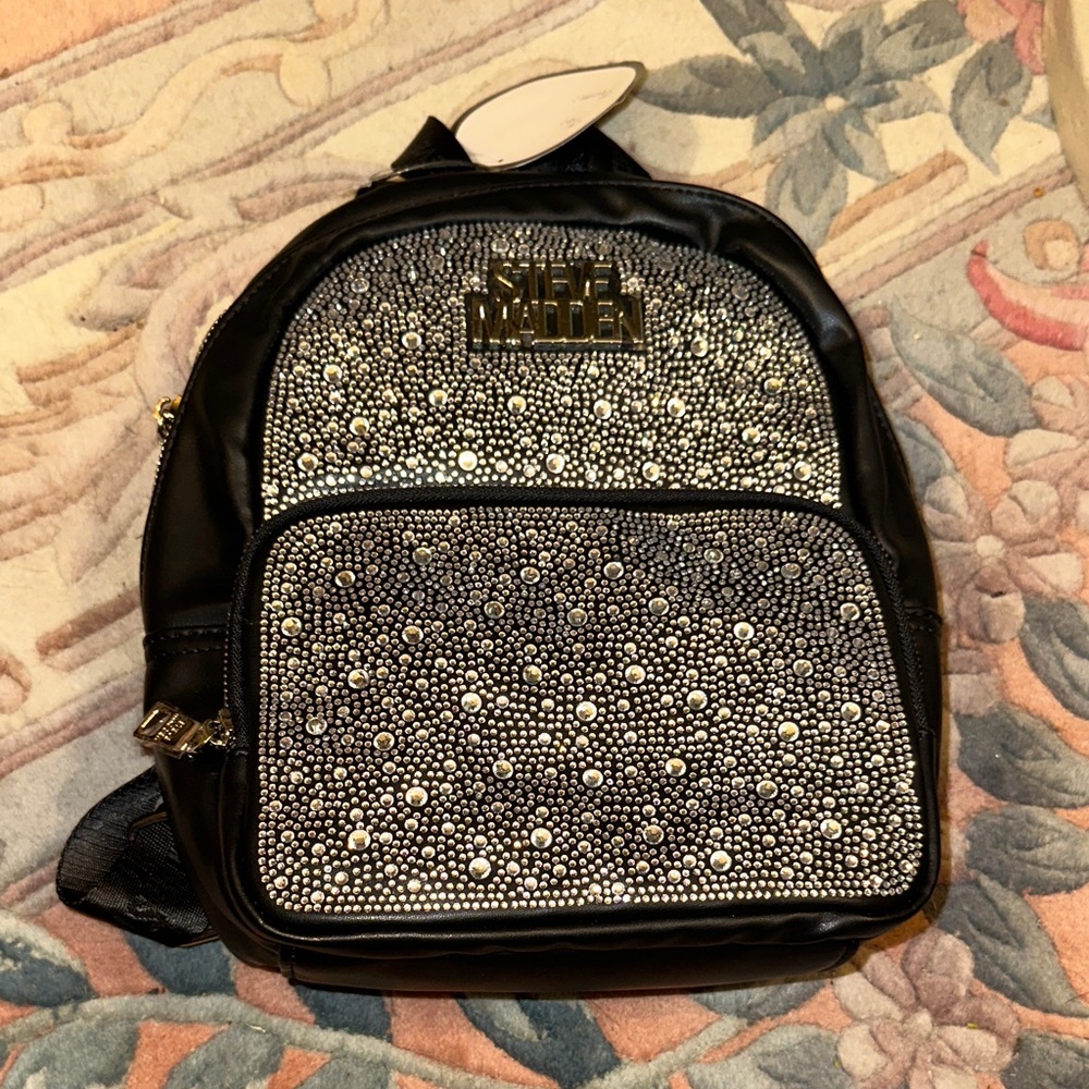 Steve Madden Black and Silver Studded Backpack brand new